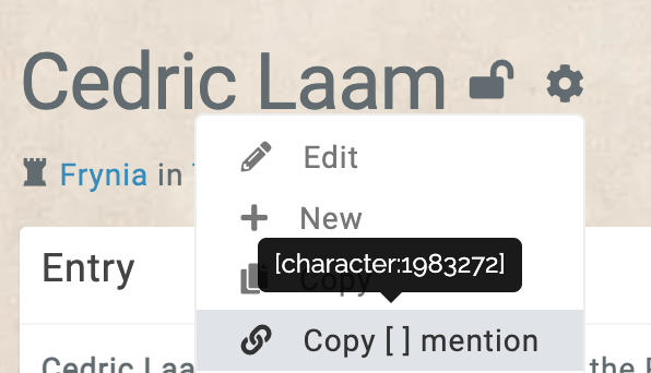 copy advanced mention interface on an entity