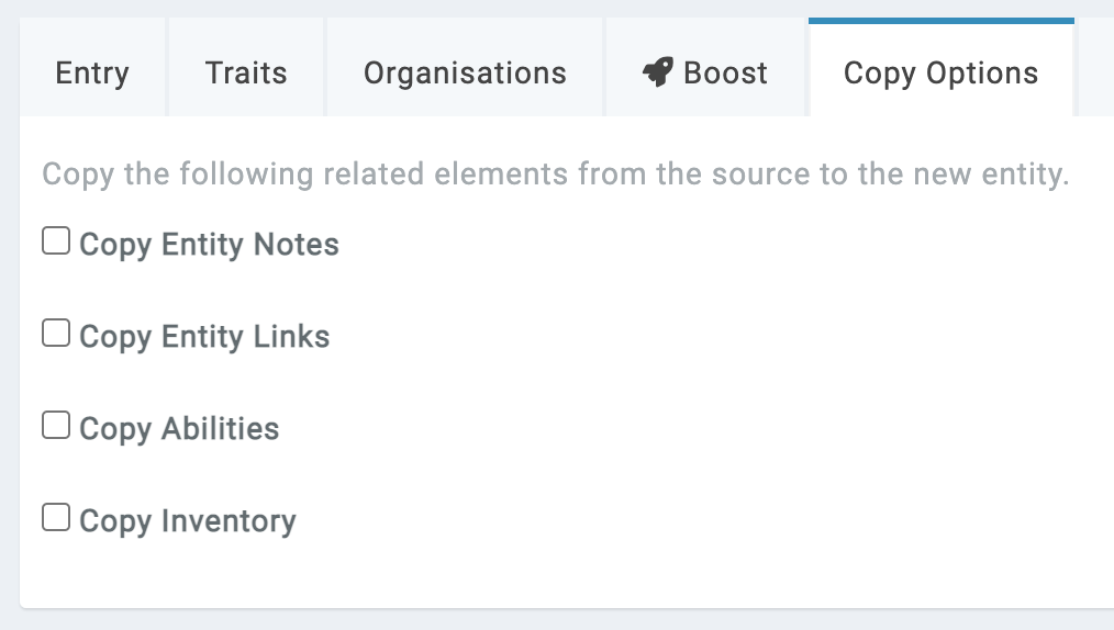 new entity copy options