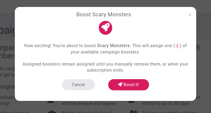 Confirmation for boosted campaigns