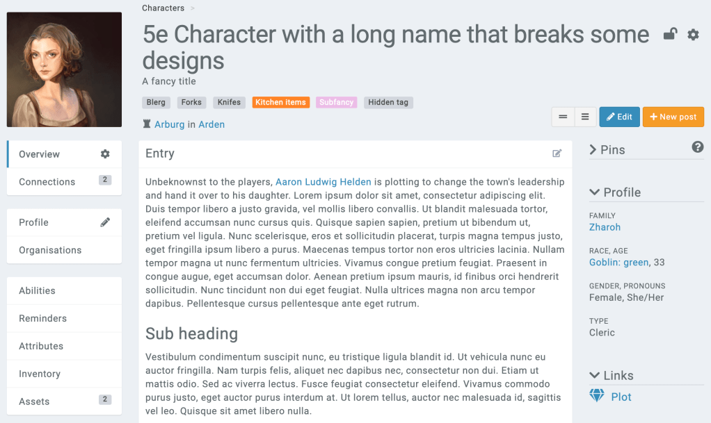 character profile information sidebar