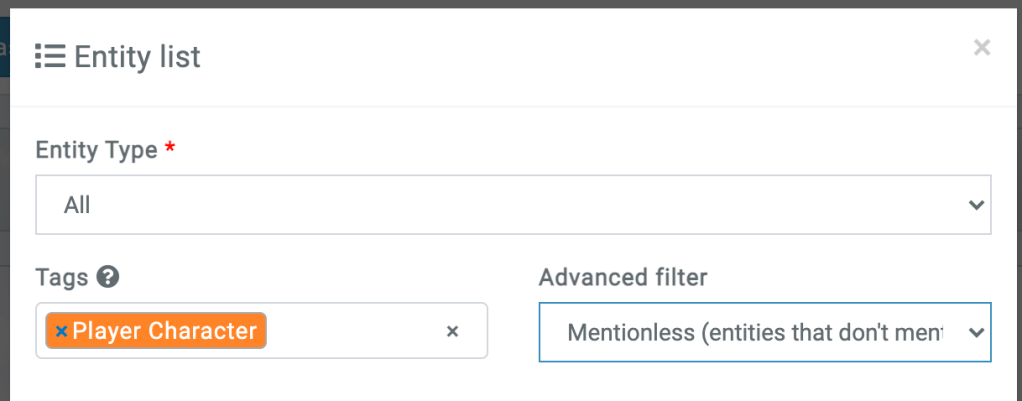 entity list widget advanced filter