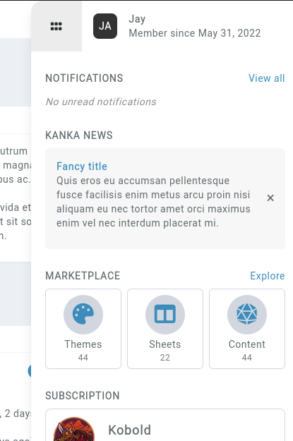 new layouts with notifications and kanka updates