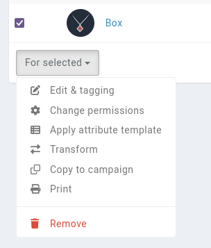 bulk actions dropdown
