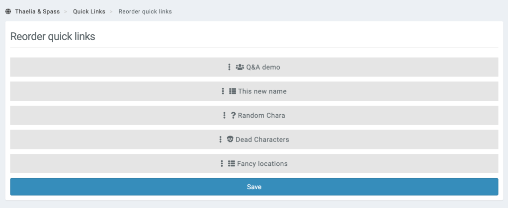 new reorder quick links interface
