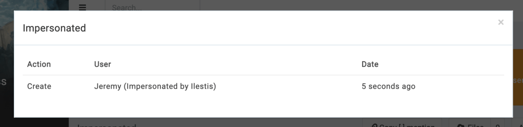entity history log impersonating info