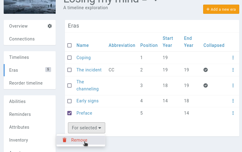 timeline eras new subpage
