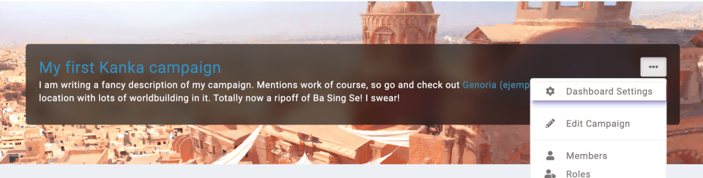 kanka campaign header action menu