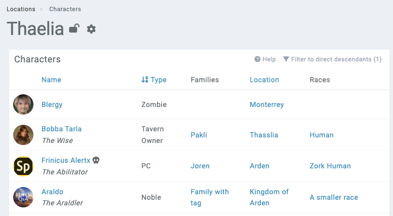 dynamic lists - location characters