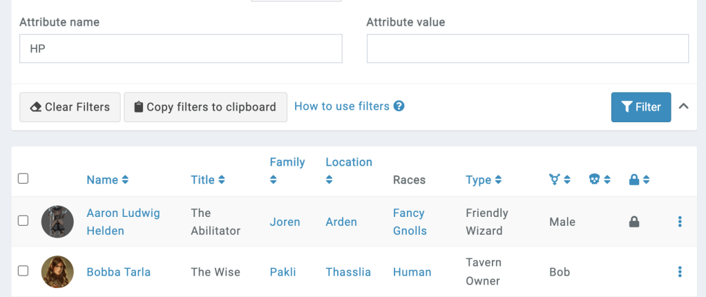 attribute filter only name