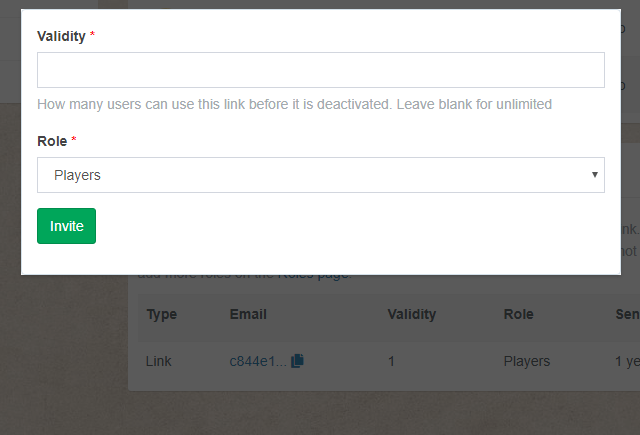 Kanka's invite interface