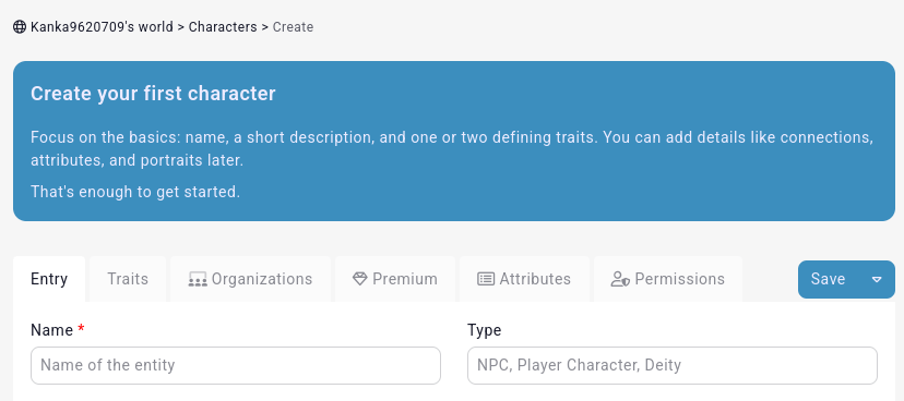 new character helper