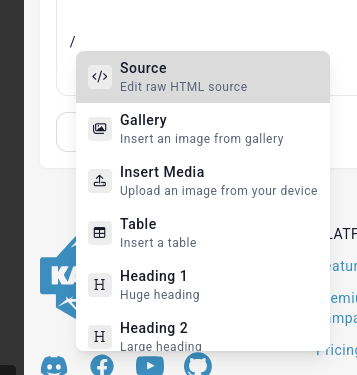 text editor slash command
